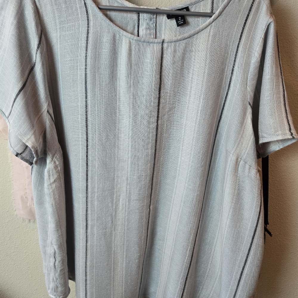 Striped blue & white short-sleeved blouse